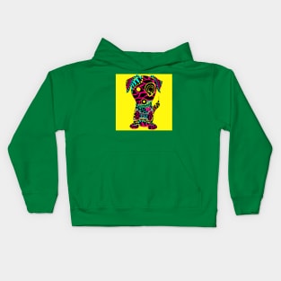 tribal dog with rasta love tattoo ecopop in yellow art Kids Hoodie